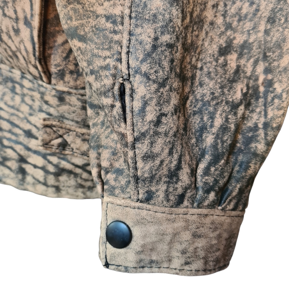 VINTAGE 80s Sujari 14 Real Leather Tan Black Patterned Jacket - Picture 9 of 13